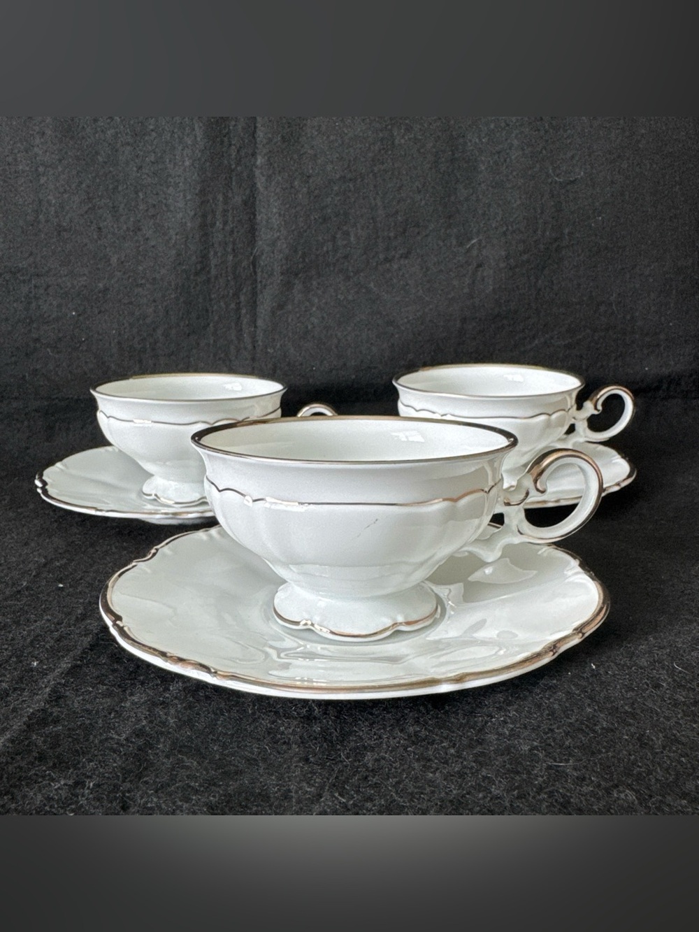 Saladmaster Estate Wedding Band Tea Cup And Saucer 3 Sets 6 pieces Vintage White